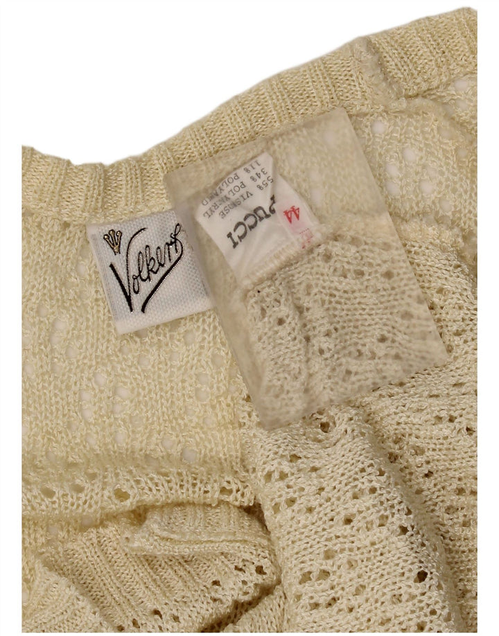 Maglione cardigan vintage da donna con maniche a 3/4 IT 44 Viscosa beige medio