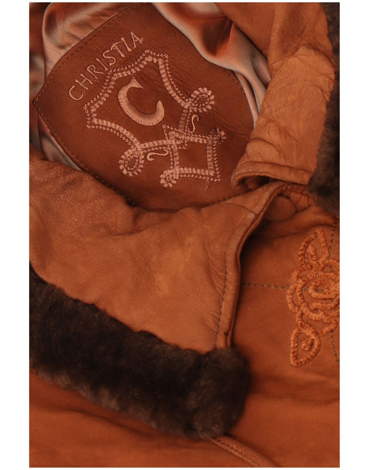Cappotto in pelle da donna Christia UK 16 grande marrone floreale