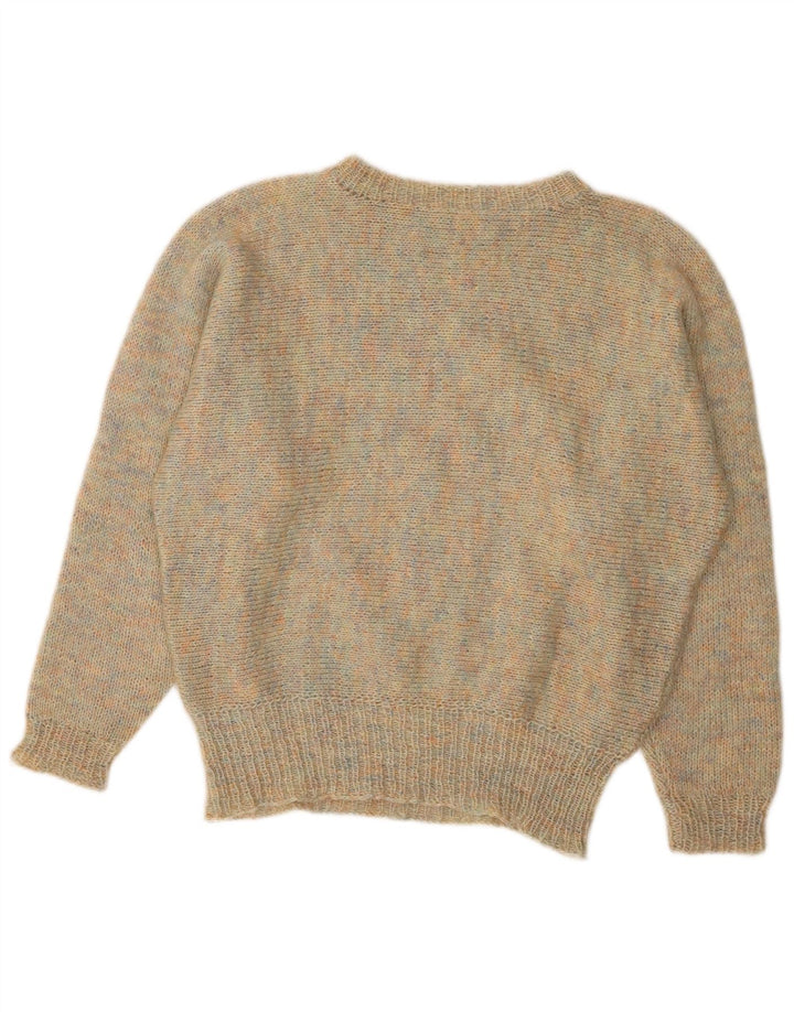 Maglione maglione con scollo a barca da donna VINTAGE UK 14 Grande chiazzato multicolore