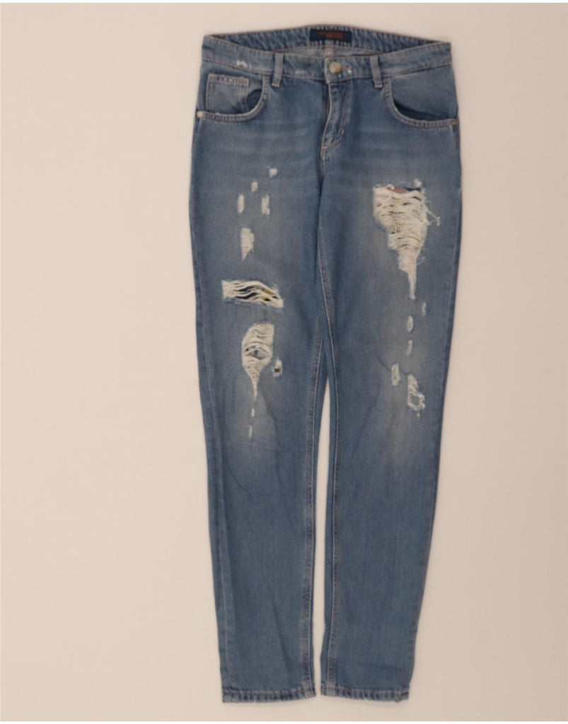 TRUSSARDI Womens Distressed Slim Jeans W24 L38 Blue Polyester Vintage Trussardi and Second-Hand Trussardi from Messina Hembry 