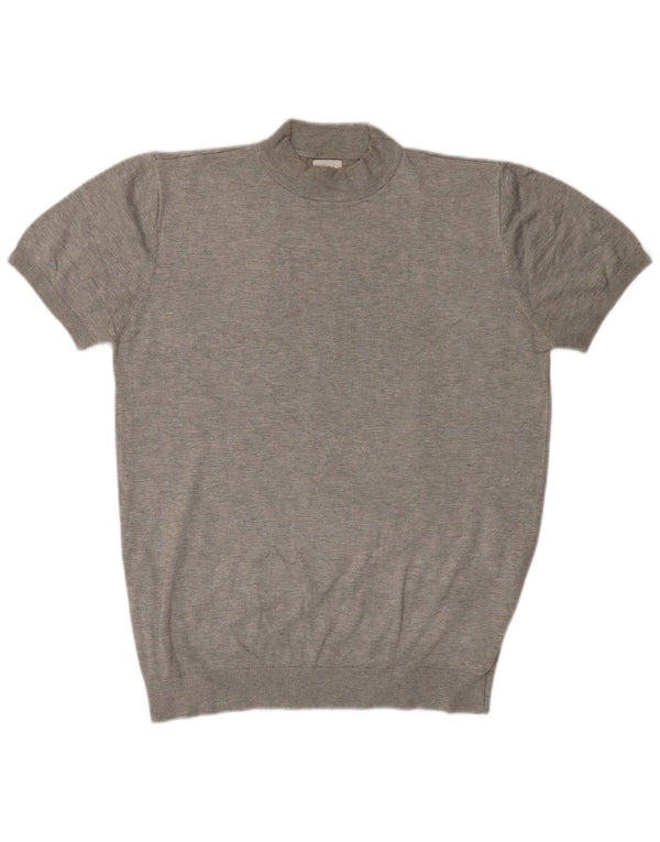 ZARA Maglione da Donna a Maniche Corte con Collo Dolcevita UK 16 Large Grigio