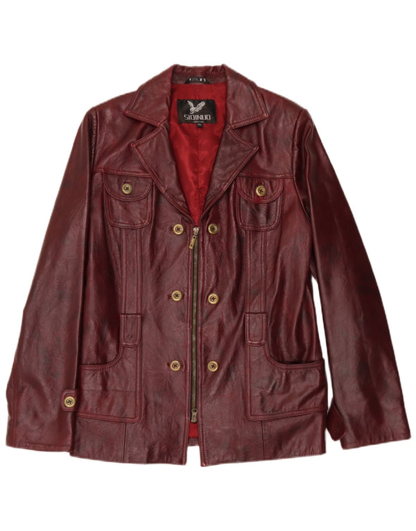 Giacca in pelle vintage da donna UK 26 5XL Borgogna