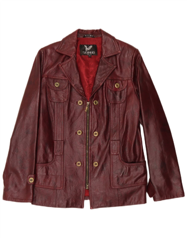 Giacca in pelle vintage da donna UK 26 5XL Borgogna
