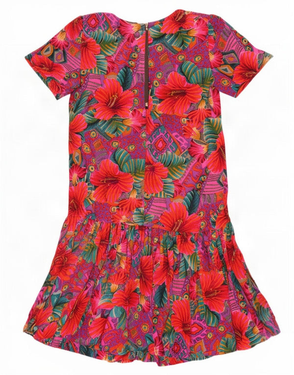 Abito a trapezio da donna vintage UK 12 medio floreale multicolore