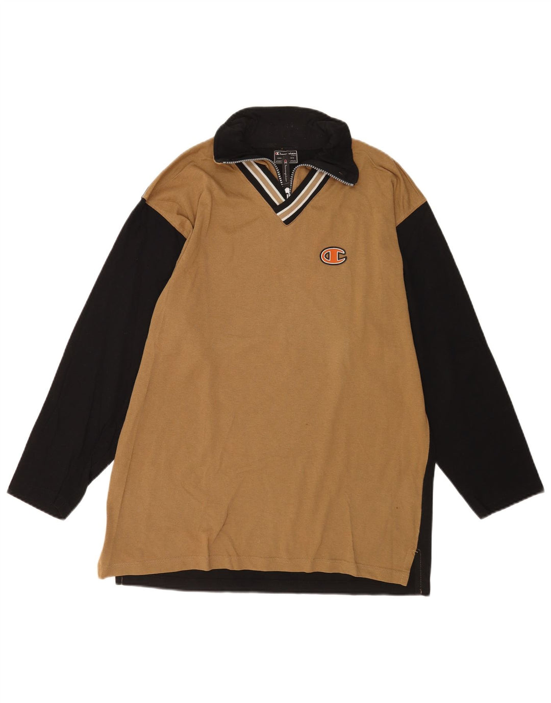 Champion Top da uomo con zip e collo a maniche lunghe in cotone color block beige