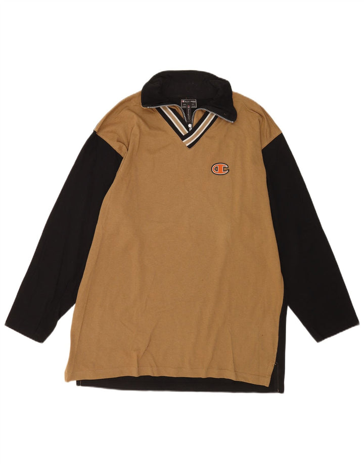Champion Top da uomo con zip e collo a maniche lunghe in cotone color block beige