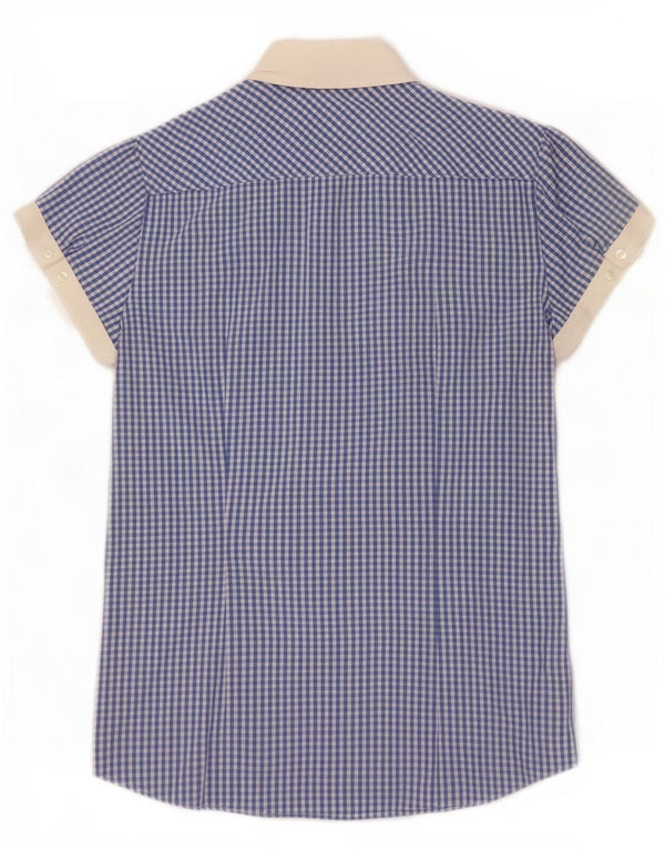 Camicia a maniche corte da donna Tommy Hilfiger US 10 Large Blu a quadretti in cotone