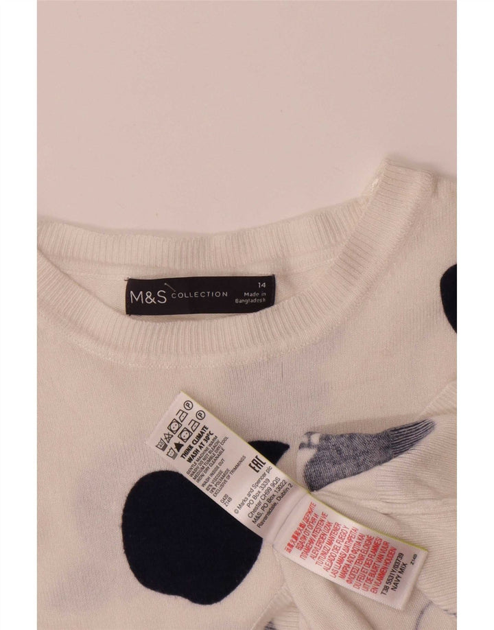 Maglione maglione girocollo con grafica da donna Marks & Spencer UK 14 grande bianco