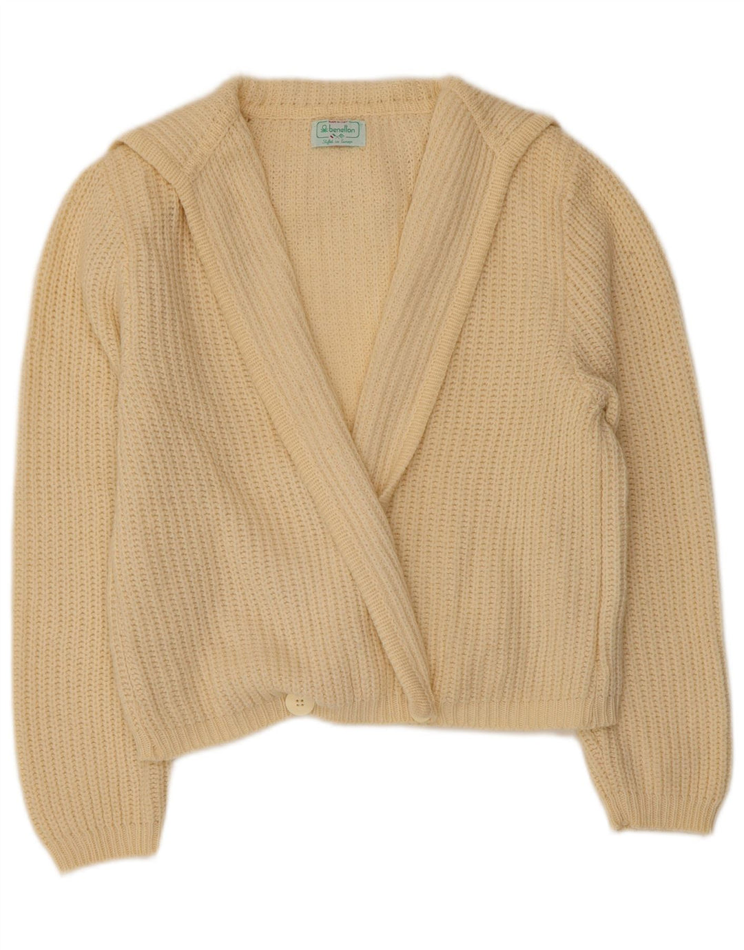 BENETTON Maglione cardigan corto da donna IT 46 grande lana bianco sporco