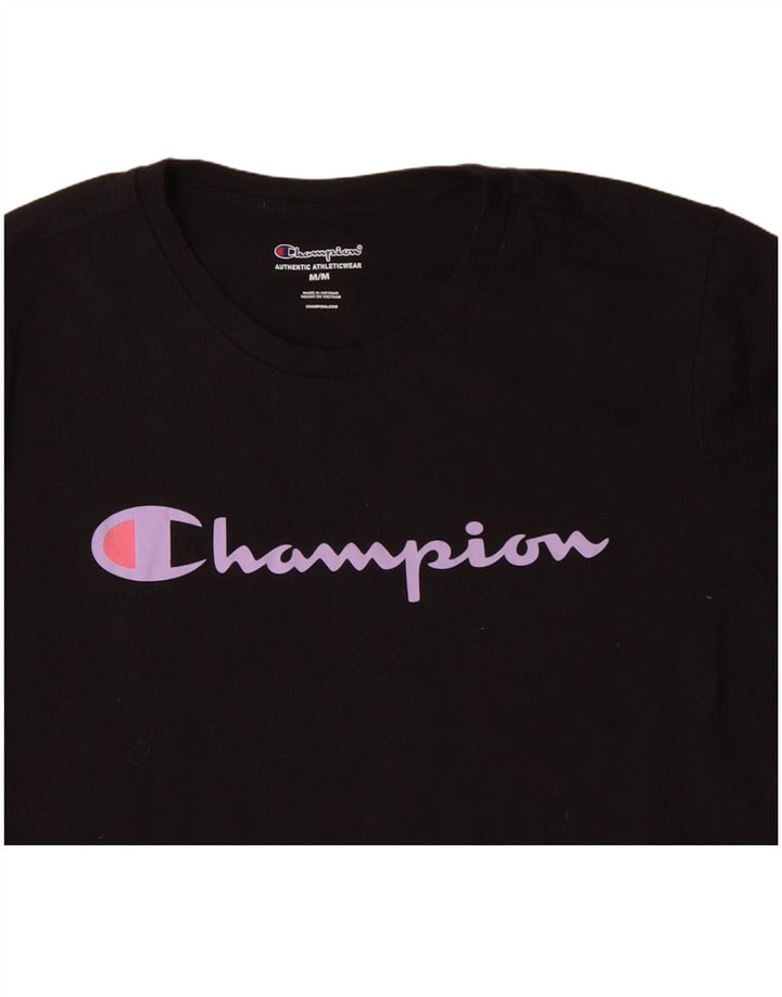 T-shirt grafica da donna CHAMPION Top UK 14 cotone nero medio
