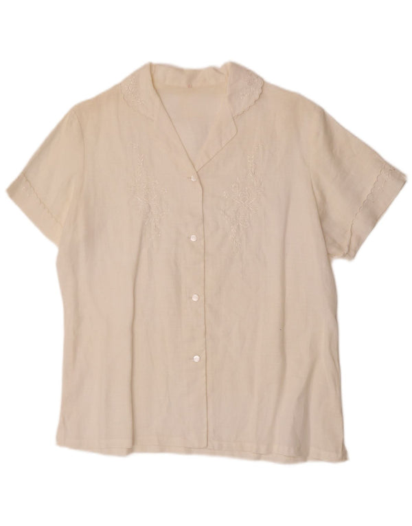 Vintage Womens Short Sleeve Shirt Blouse EU 38 Medium Off White