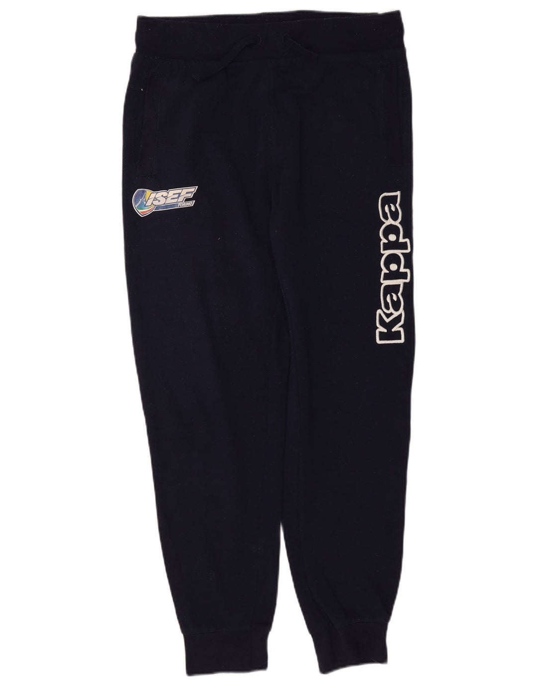 Pantaloni da tuta con grafica Kappa da uomo, pantaloni da jogging, piccoli, in poliestere blu navy