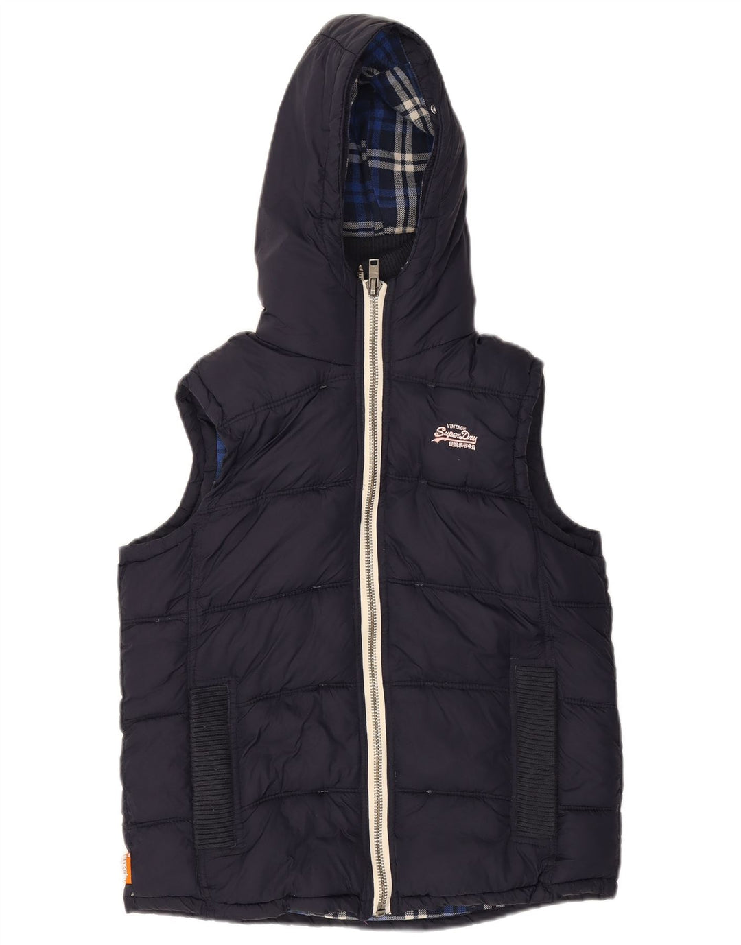 Gilet imbottito con cappuccio da donna SUPERDRY UK 14 nylon medio blu navy