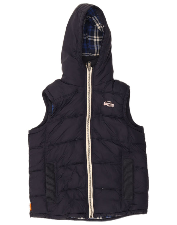 Gilet imbottito con cappuccio da donna SUPERDRY UK 14 nylon medio blu navy