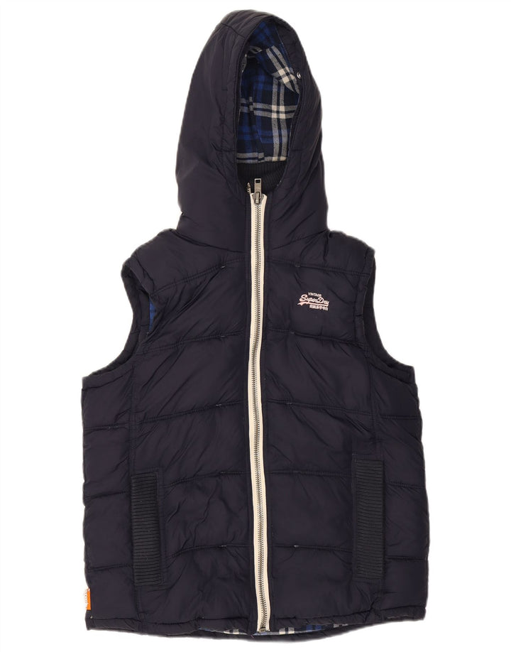 Gilet imbottito con cappuccio da donna SUPERDRY UK 14 nylon medio blu navy