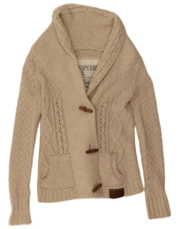 Maglione cardigan da donna Superdry UK 10 Small Beige Lana