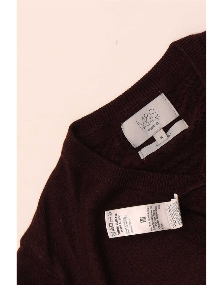 Maglione da uomo Marks & Spencer vestibilità regolare con scollo a V piccolo bordeaux