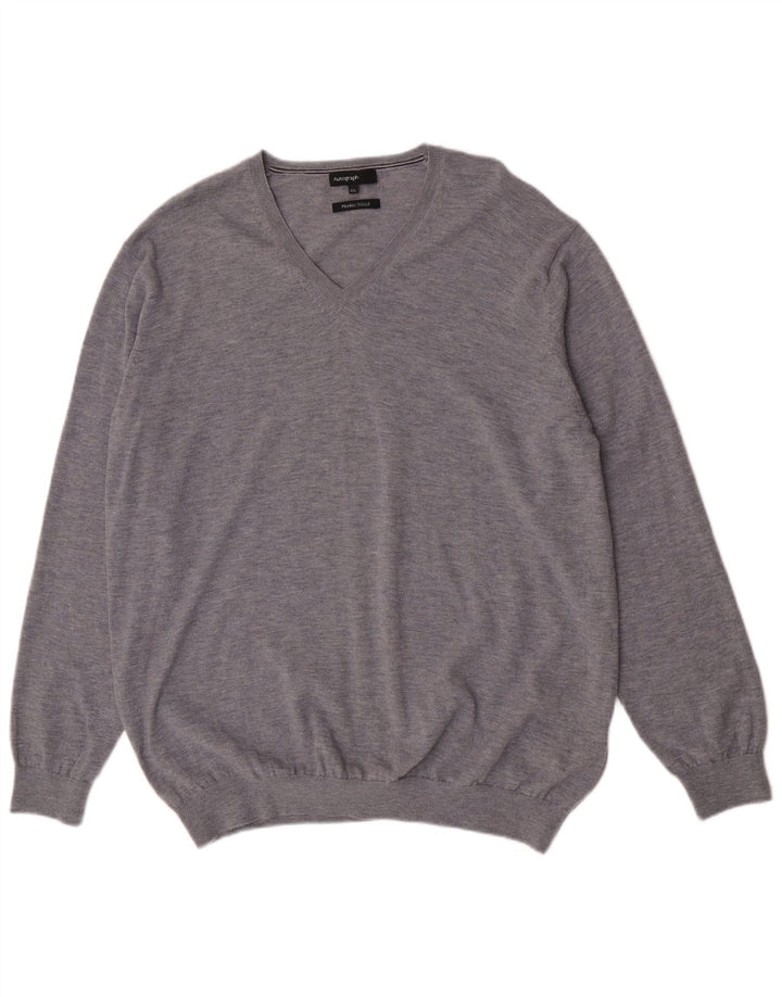 Marks & Spencer Mens Autograph V-Neck Jumper Sweater 2XL Grey Wool