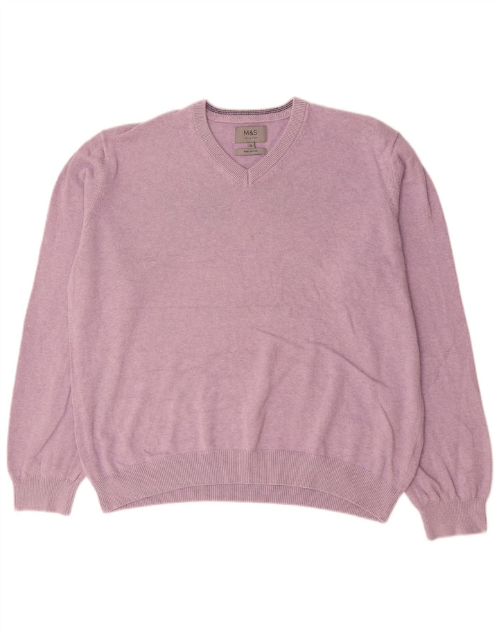 Maglione da uomo con scollo a V Marks & Spencer XL in cotone rosa