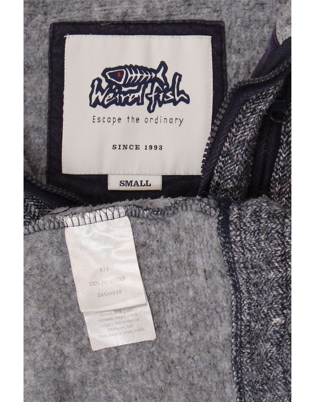 WEIRD FISH Felpa da uomo con zip e collo maglione piccolo blu navy a spina di pesce