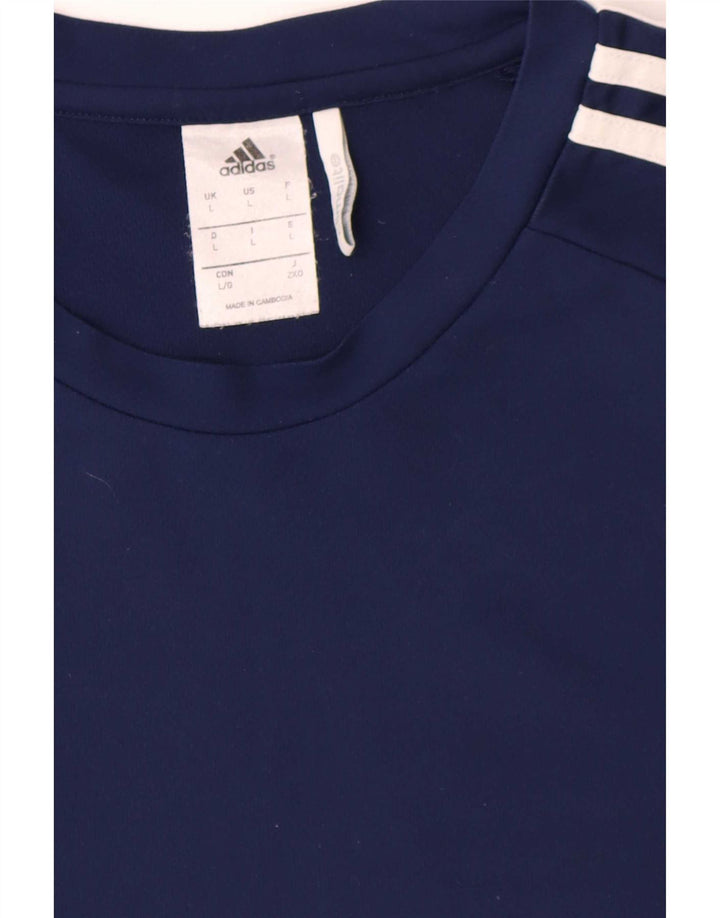 Adidas Uomo Climalite T-shirt Top Large Blu Navy Colourblock Poliestere