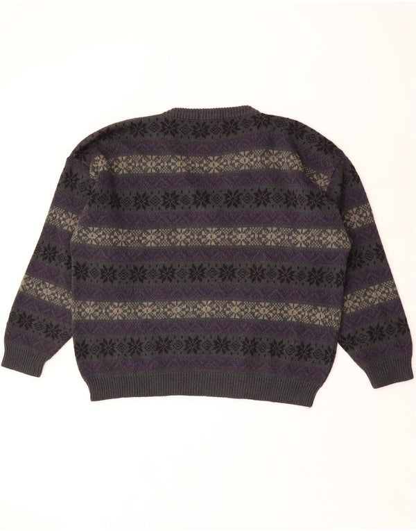 GALA Maglione oversize da donna con scollo a V UK 16 Large Purple Fair Isle