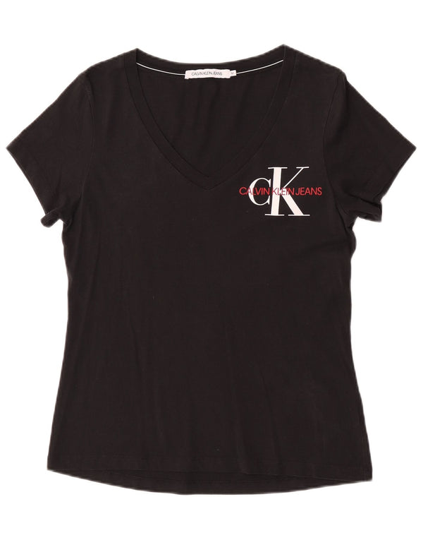 Maglietta grafica da donna Calvin Klein Jeans Top UK 12 cotone nero medio