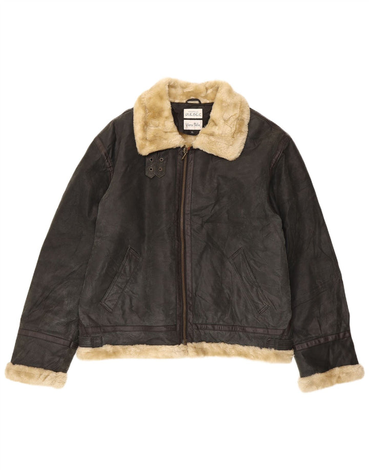 Giacca in shearling da uomo del Quebec UK 42 XL in pelle nera