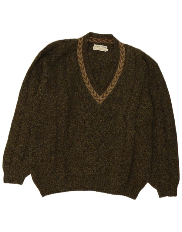 Maglione da uomo con scollo a V Macalastair grande lana geometrica kaki