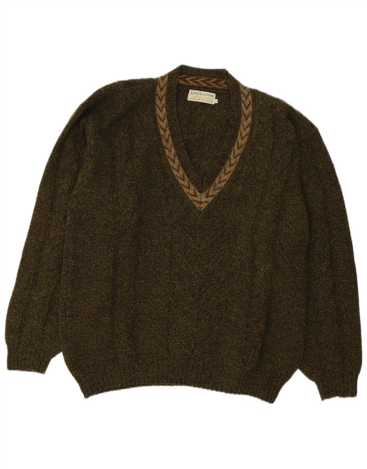 Maglione da uomo con scollo a V Macalastair grande lana geometrica kaki