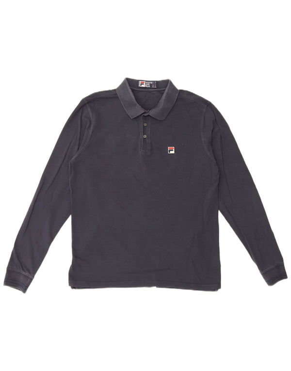 Polo da uomo a maniche lunghe Fila Large in cotone blu navy