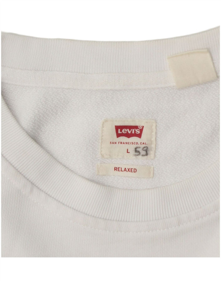 LEVI'S Mens Graphic Relaxed Fit Sweatshirt Jumper Large White Cotton