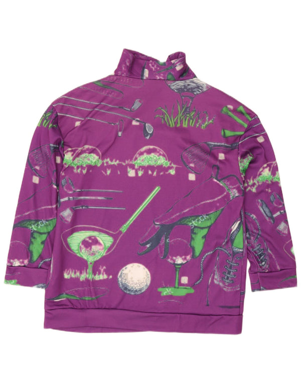 Felpa vintage da donna con collo con zip grafica Maglione UK 20 2XL Viola