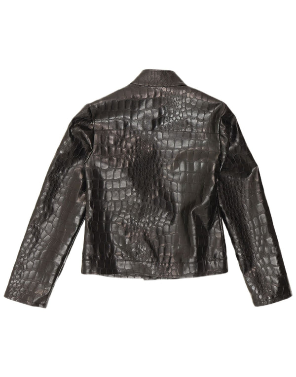 Giubbotto bomber vintage da donna in ecopelle UK 10 piccola stampa animalier nera