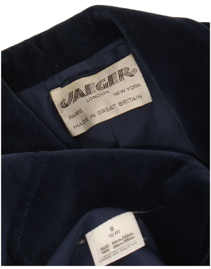Giacca blazer in velluto da donna a 2 bottoni Jaeger UK 8 piccola in cotone blu navy