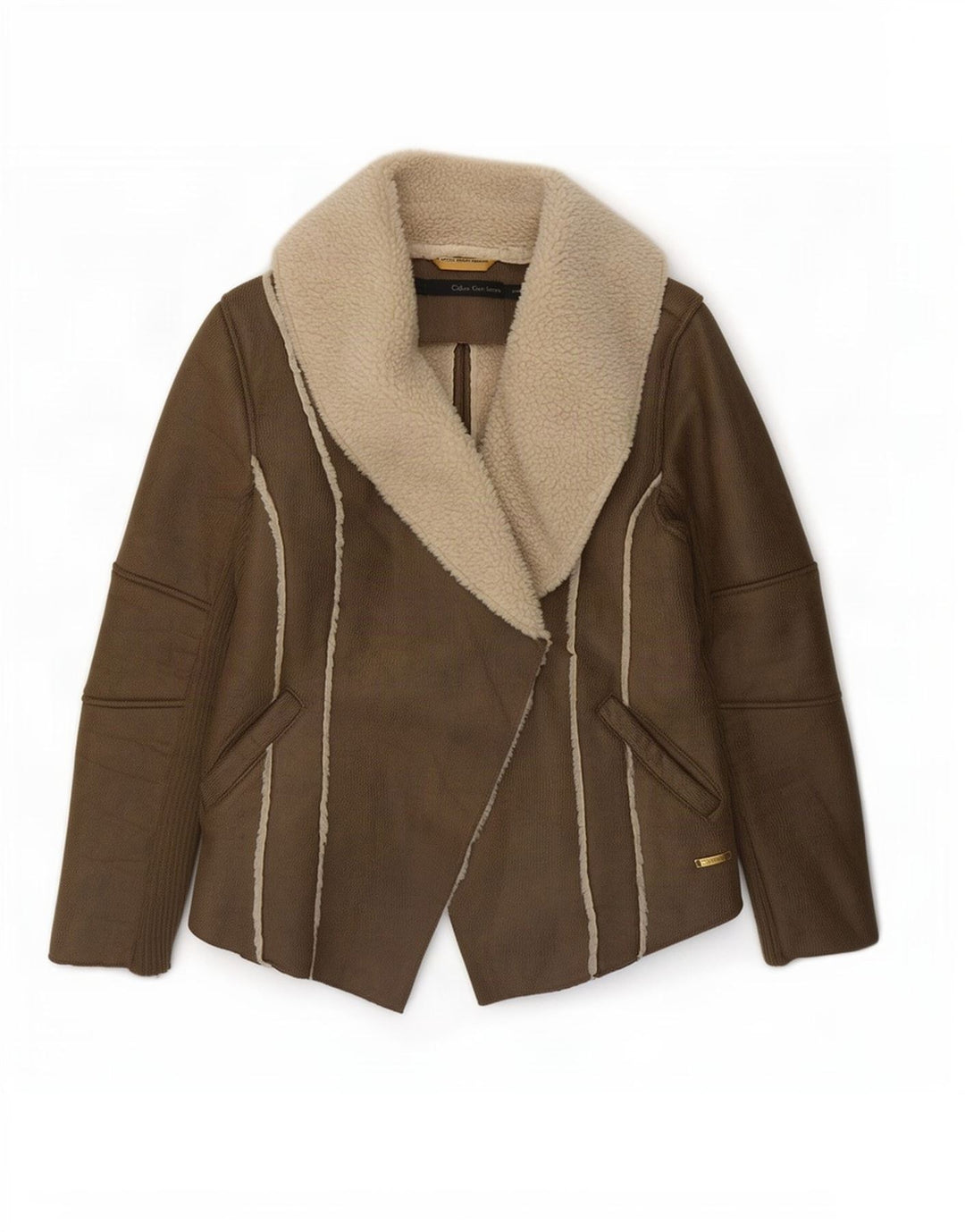 Giacca Sherpa da donna Calvin Klein Jeans UK 14 Poliestere marrone medio