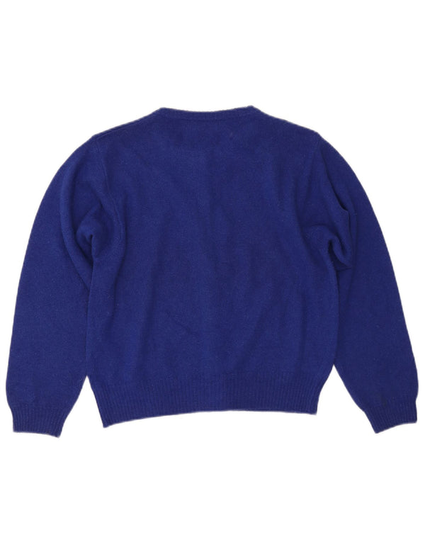 BENETTON Maglione cardigan corto da donna UK 14 grande lana blu