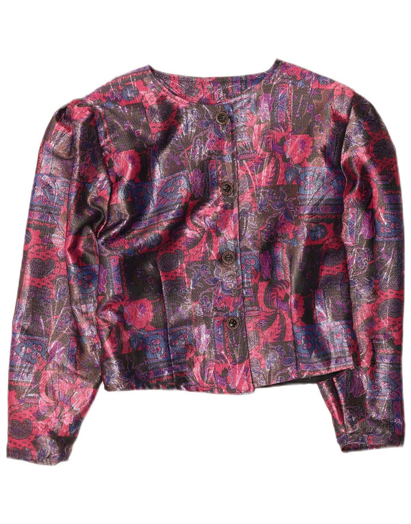 Giacca blazer vintage da donna a 4 bottoni corta UK 16 grande floreale multicolore