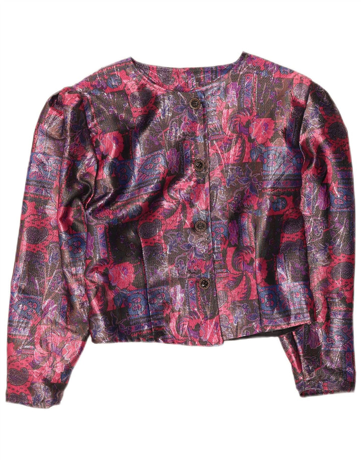 Giacca blazer vintage da donna a 4 bottoni corta UK 16 grande floreale multicolore
