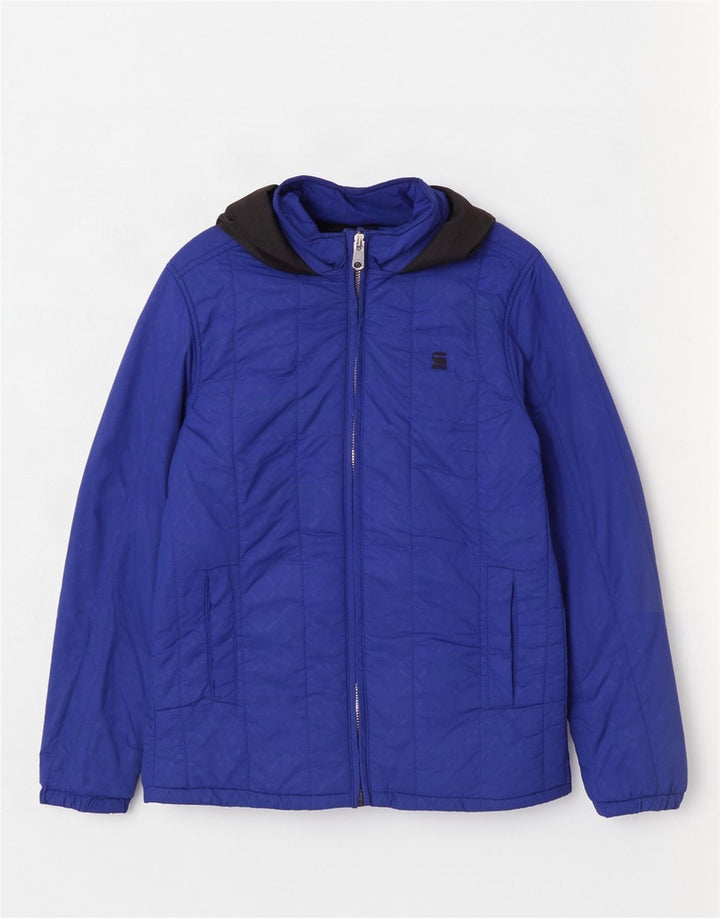 Giacca imbottita con cappuccio da donna G-Star UK 38 Nylon geometrico blu medio
