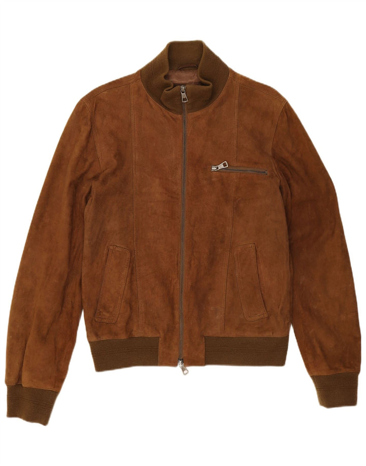 Giacca bomber scamosciata da uomo vintage IT 50 grande in pelle marrone