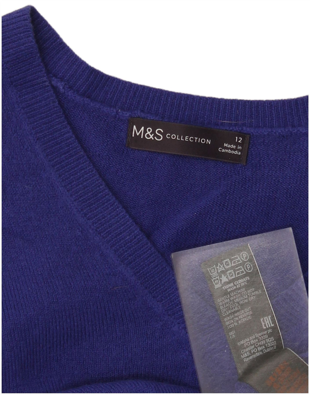 Maglione da donna con scollo a V Marks & Spencer UK 12 Acrilico blu medio