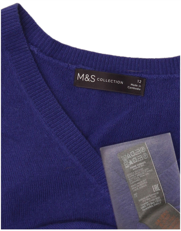 Maglione da donna con scollo a V Marks & Spencer UK 12 Acrilico blu medio