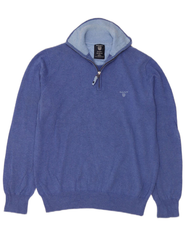 Gant Maglione da uomo con zip e collo in cotone blu medio
