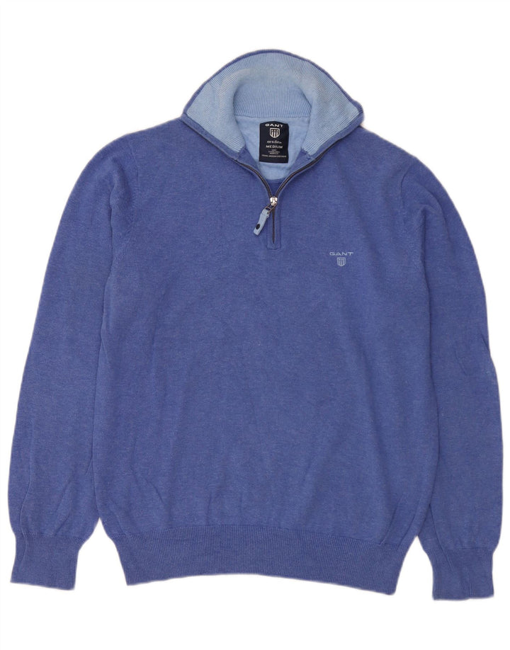 Gant Maglione da uomo con zip e collo in cotone blu medio