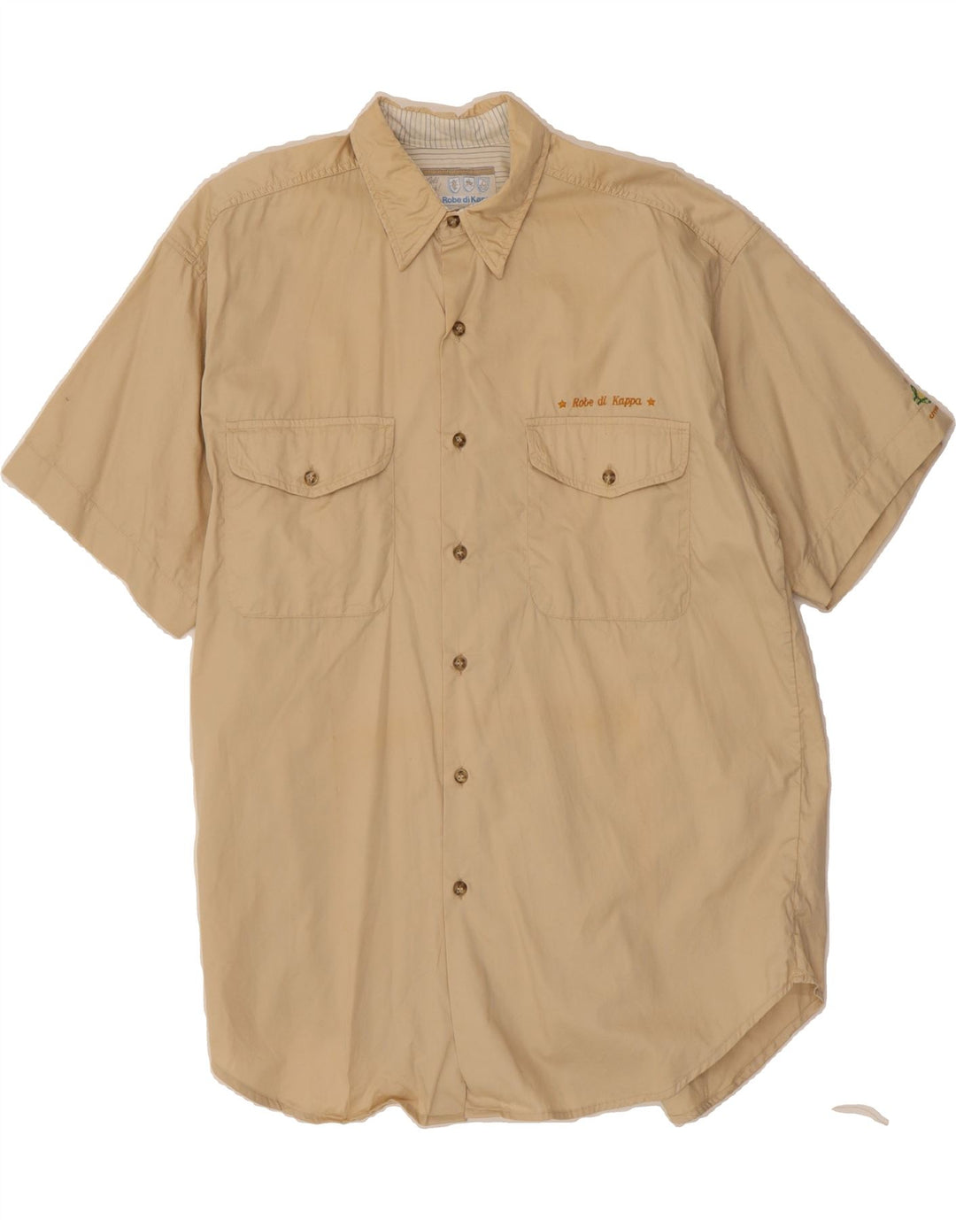 KAPPA Mens Short Sleeve Shirt Large Beige Cotton Vintage Kappa and Second-Hand Kappa from Messina Hembry 