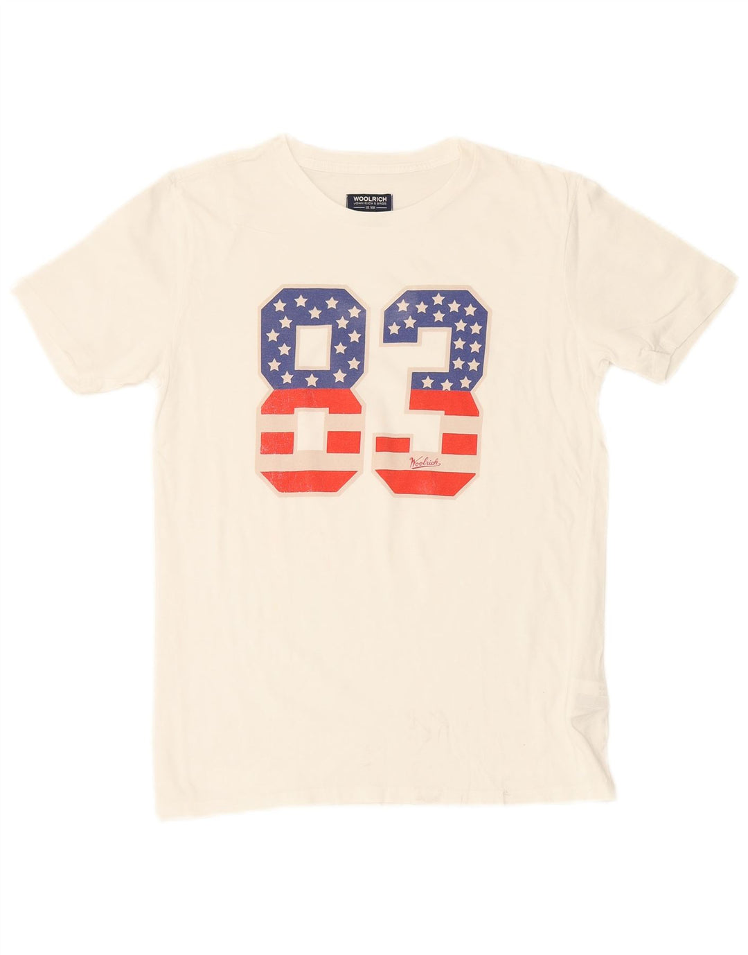 WOOLRICH Boys Graphic T-Shirt Top 14-15 Years White Cotton
