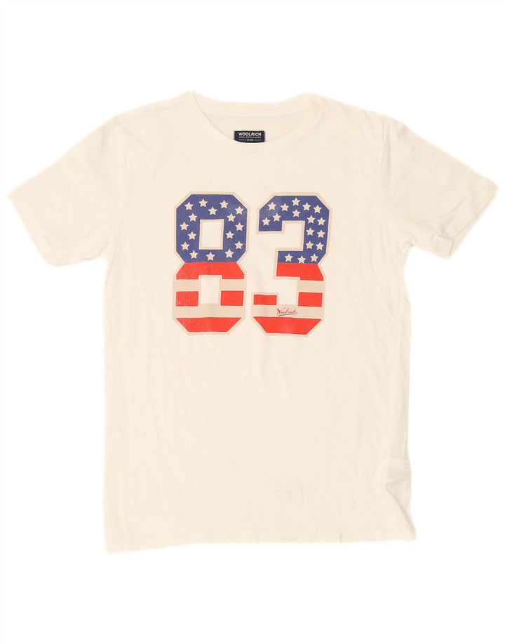 WOOLRICH Boys Graphic T-Shirt Top 14-15 Years White Cotton