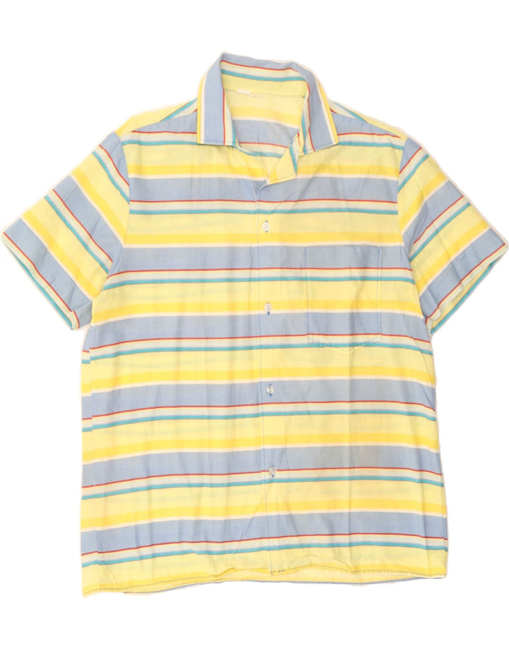 VINTAGE Mens Short Sleeve Shirt Medium Yellow Striped Vintage Vintage and Second-Hand Vintage from Messina Hembry 