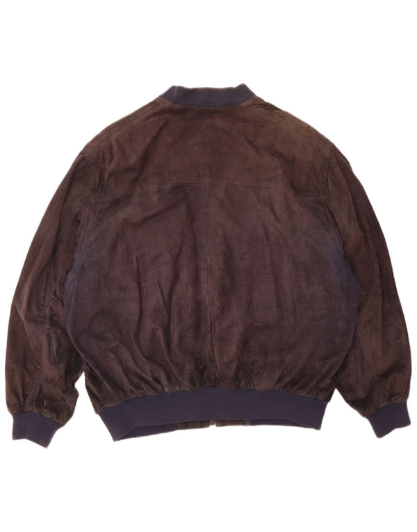 P&P People Mens Suede Bomber Jacket UK 40 Large Navy Blue Leather